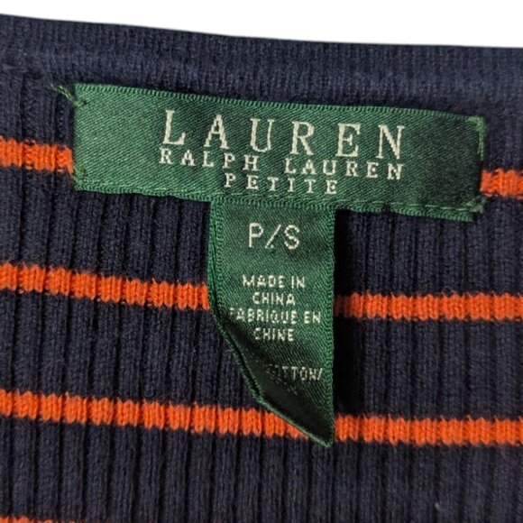 Ralph Lauren Blue and Orange Striped Ribbed V Neck 3/4 Sleeve Buttons SZ-M - Picture 3 of 4